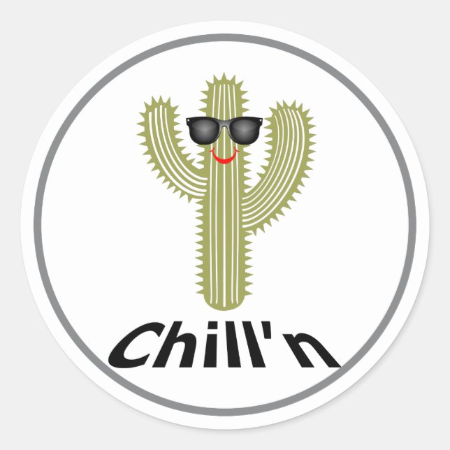 Chill'n Cactus Design - Classic Round Sticker, Glo Sticker (Front)
