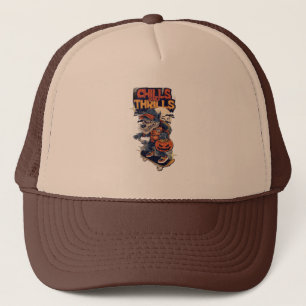 Chills and Thrills Halloween Werewolf Skateboard  Trucker Hat
