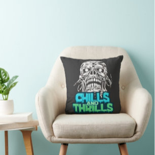 Chills and Thrills Skull Graphic Halloween Horror Cushion