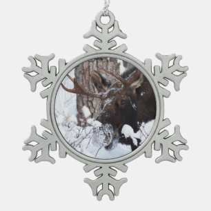 Chilly Moose Snowflake Pewter Christmas Ornament