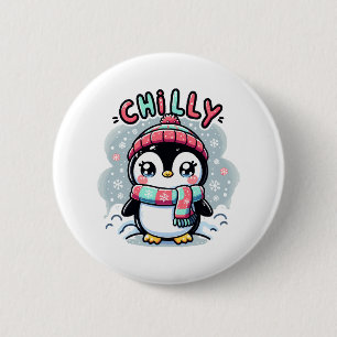 Chilly Penguin Snowy Scarf Hug 6 Cm Round Badge