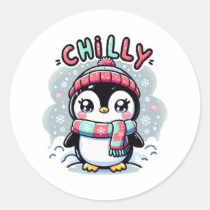 Chilly Penguin Snowy Scarf Hug Classic Round Sticker