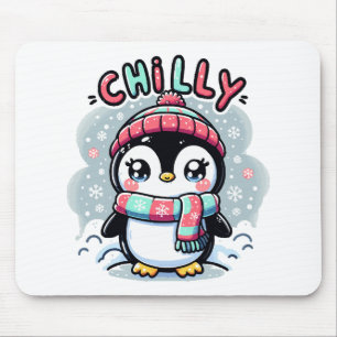 Chilly Penguin Snowy Scarf Hug Mouse Pad