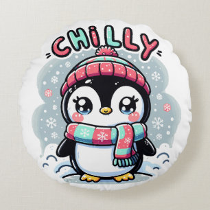 Chilly Penguin Snowy Scarf Hug Round Cushion