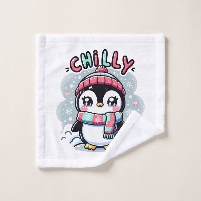 Chilly Penguin Snowy Scarf Hug Wash Cloth (Wash Cloth)