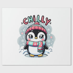 Chilly Penguin Snowy Scarf Hug Wrapping Paper