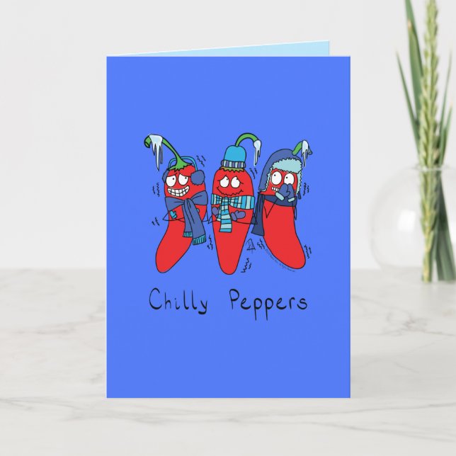 Chilly Peppers Cute Chilis Winter Greeting Card (Front)