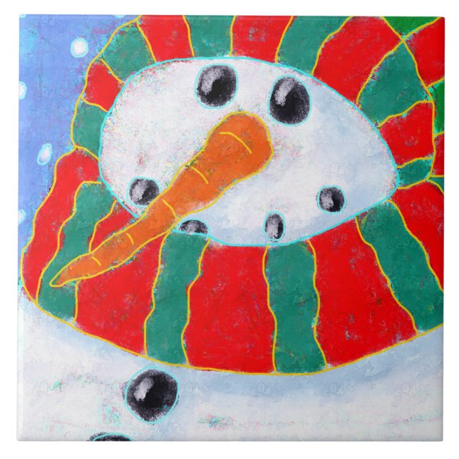 Chilly Snowman Abstract Art Ceramic Tile (Front)