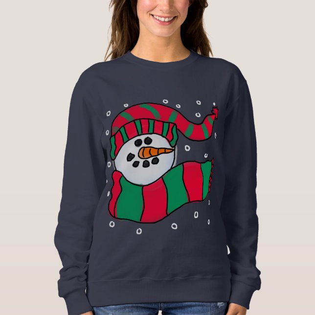 Chilly Snowman Abstract Christmas Art to Wear Sweatshirt (Front)