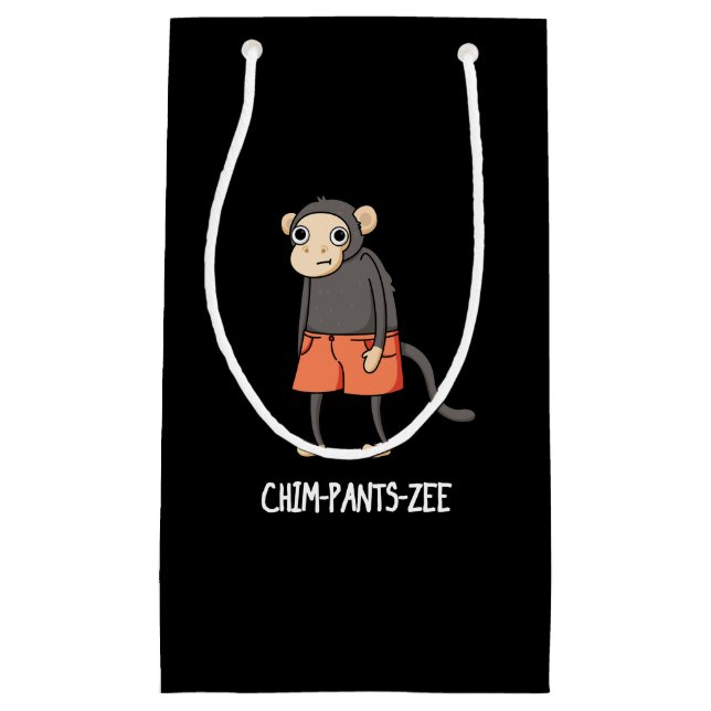 Chim-Pants-Zee Funny Chimpanzee Monkey Pun Dark BG Small Gift Bag (Front)