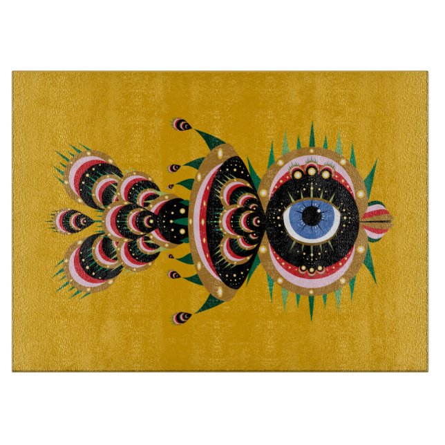 Chimera - Fish Bird Glass Cutting Board 15 x 11 (Front)