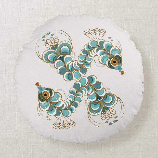 Chimera - Peacock Seahorse Round Throw Pillow (Front)