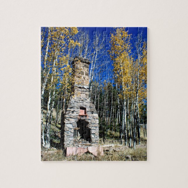Chimney Ruin Amongst Fall Aspens Jigsaw Puzzle (Vertical)