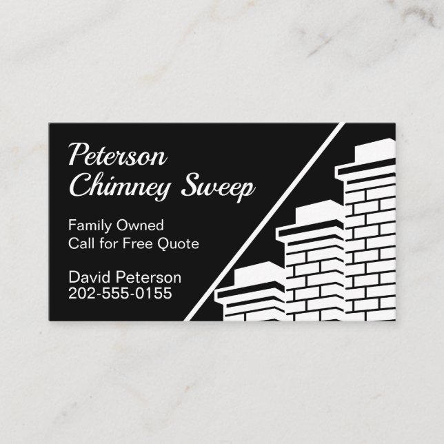 Chimney Sweep Cleaning Black White Business Card (Front)