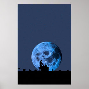 chimney sweep silhouette on the rooftop against fu poster