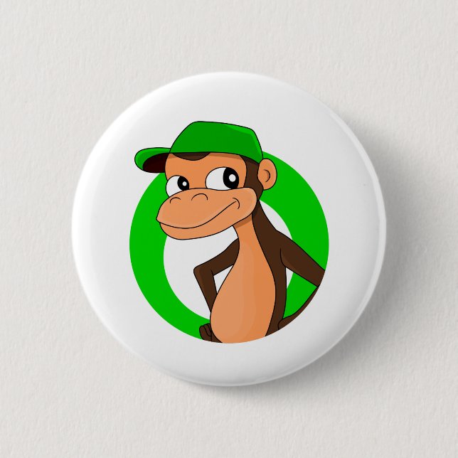 Chimp cartoon pinback button (Front)