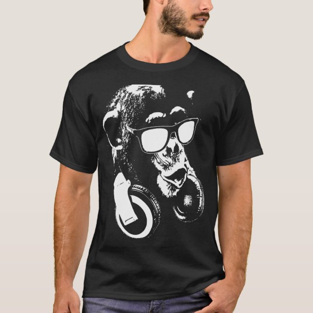 Chimp Monkey With Headphones And Sunglasses T-Shirt (Front)