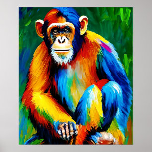 Chimp Painting Home Decoration, Colourful Rainbo Poster