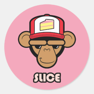 Chimp with a cake hat classic round sticker