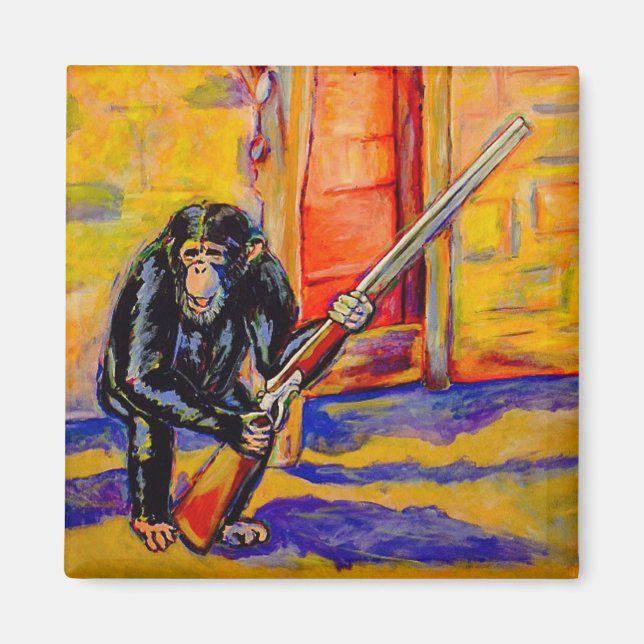 Chimp with a Gun Magnet (Front)