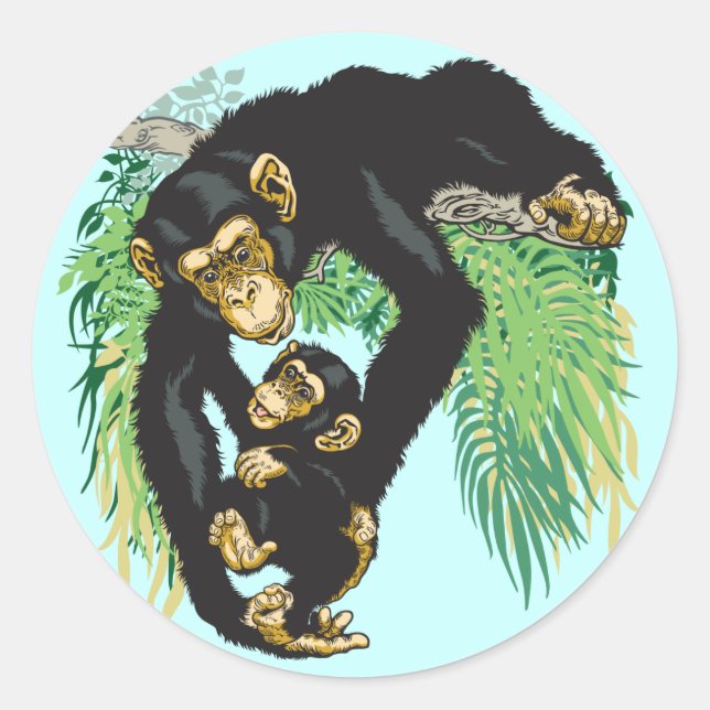 chimp with baby classic round sticker (Front)