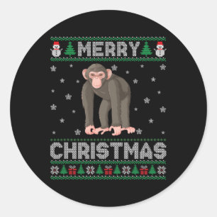 Chimpanzee Animal Men Women Kids Ugly Christmas Sw Classic Round Sticker