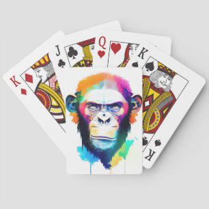 Chimpanzee Ape Wild Nature Animal Color Art Pain Playing Cards