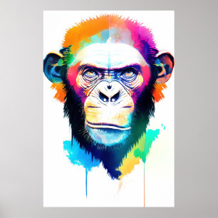 Chimpanzee Ape Wild Nature Animal Color Art Pain Poster