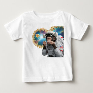 Chimpanzee Astronaut Floating with Cosmic Popcorn  Baby T-Shirt