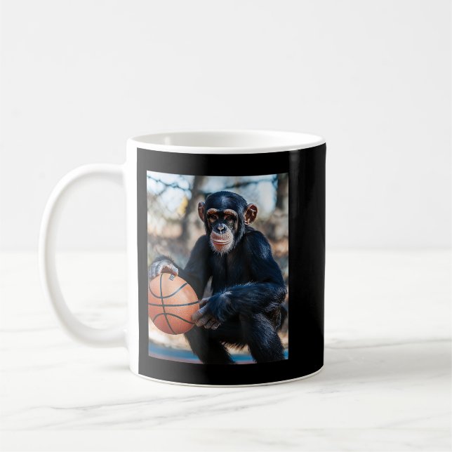 Chimpanzee Basketball Monkey Funny Graphic Coffee Mug (Left)
