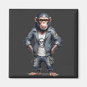 Chimpanzee Biker Rebel in Leather Jacket Urban Art Magnet