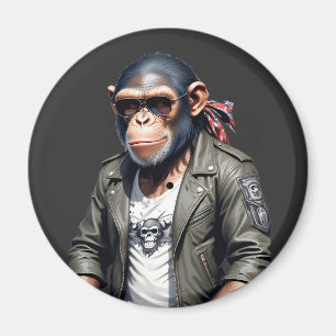 Chimpanzee Biker Rebel in Leather Jacket Urban Art Magnet