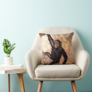 Chimpanzee by CE Swan, Vintage Wild Jungle Animals Cushion