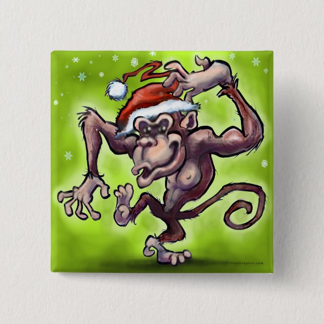 Chimpanzee Christmas 15 Cm Square Badge (Front)