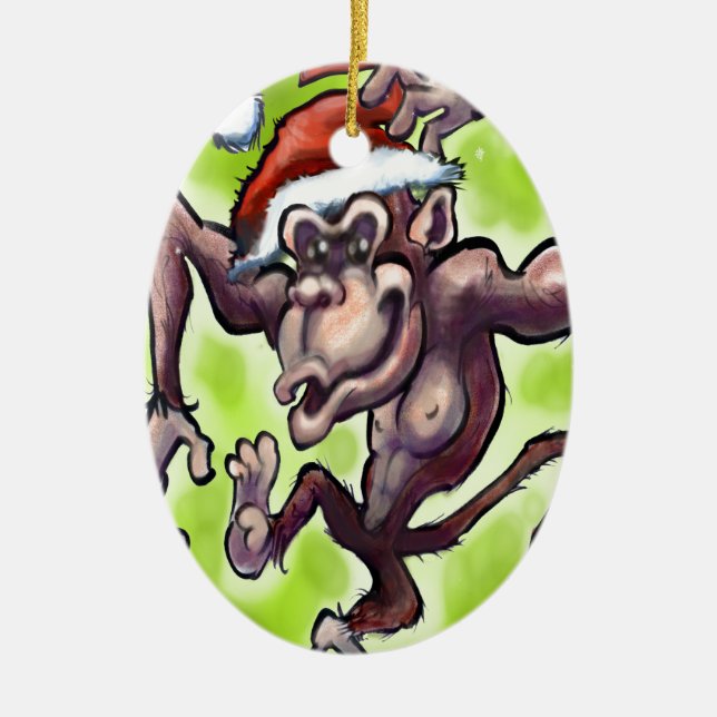 Chimpanzee Christmas Ceramic Ornament (Front)