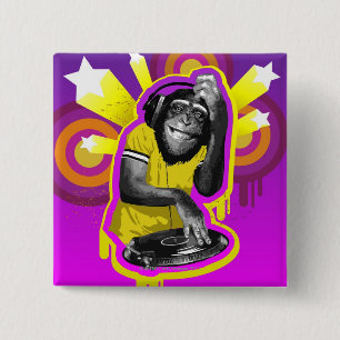 Chimpanzee DJ 15 Cm Square Badge