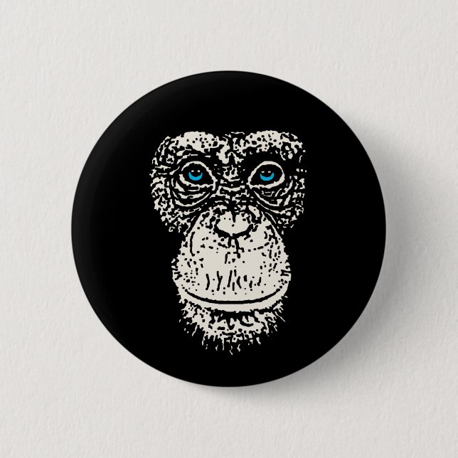 Chimpanzee Face with Blue Eyes 6 Cm Round Badge (Front)