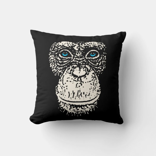 Chimpanzee Face with Blue Eyes Cushion (Front)