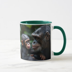 Chimpanzee family: monkey mom and baby. mug