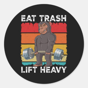 Chimpanzee Gym Weight Training Eat Trash Lift Heav Classic Round Sticker