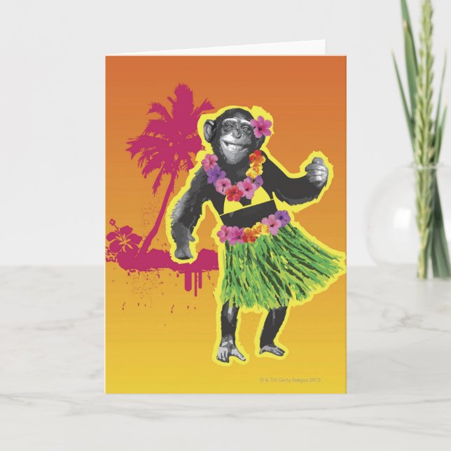 Chimpanzee Hula Dancing Card (Front)