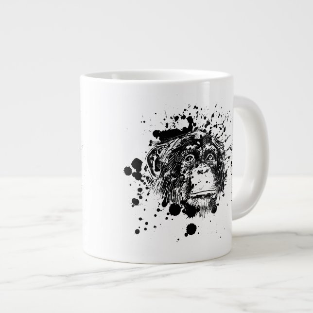 Chimpanzee in Black Splash Large Coffee Mug (Front Right)