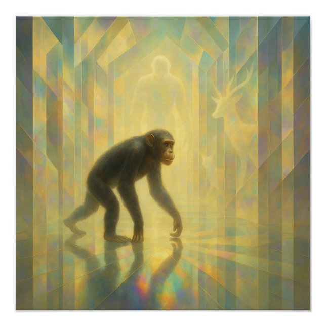 Chimpanzee in the Prism Light Hall – GeoWild Art Poster (Front)