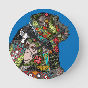 chimpanzee love blue round clock