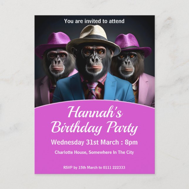 Chimpanzee Mob Invitation Postcard (Front)