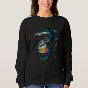 Chimpanzee Monkey Face Colorful Wild Forest Animal Sweatshirt
