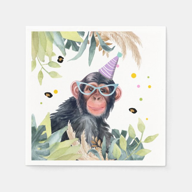 Chimpanzee Monkey Party Animals Birthday Safari Napkin (Front)