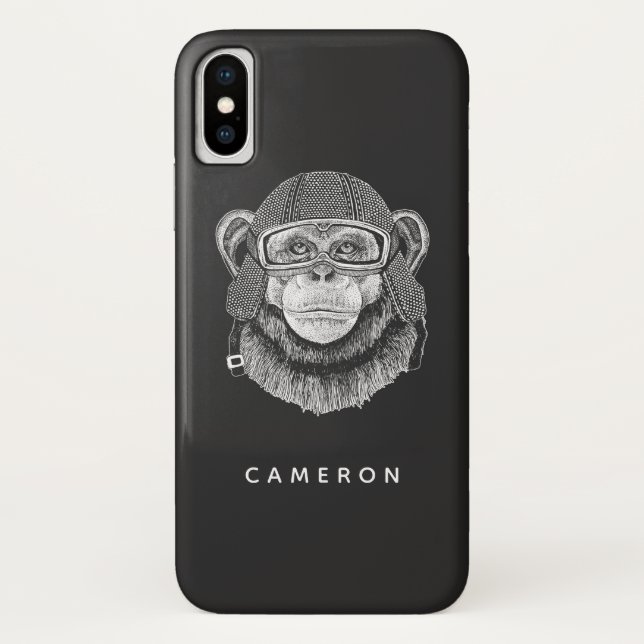 Chimpanzee Motorcycle Rider | Add Your Name Case-Mate iPhone Case (Back)