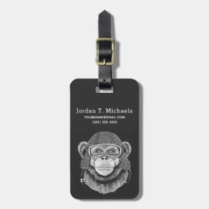 Chimpanzee Motorcycle Rider Add Your Name Luggage Tag