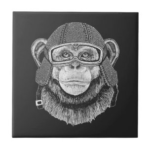 Chimpanzee Motorcycle Rider Ceramic Tile